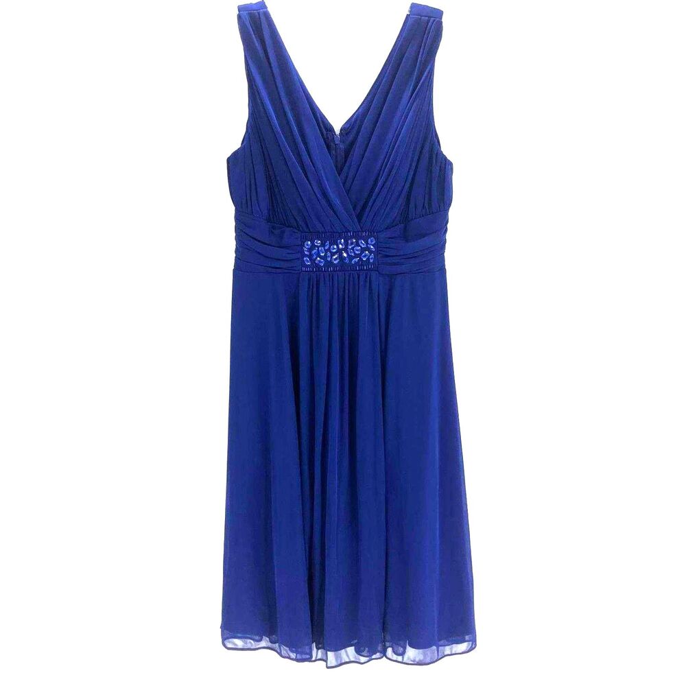 NWT Jessica Howard Royal Blue Beaded Waist Chiffon Cocktail Dress 10